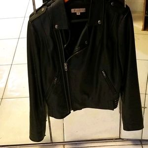Guess faux leather motorcycle jacket in black.